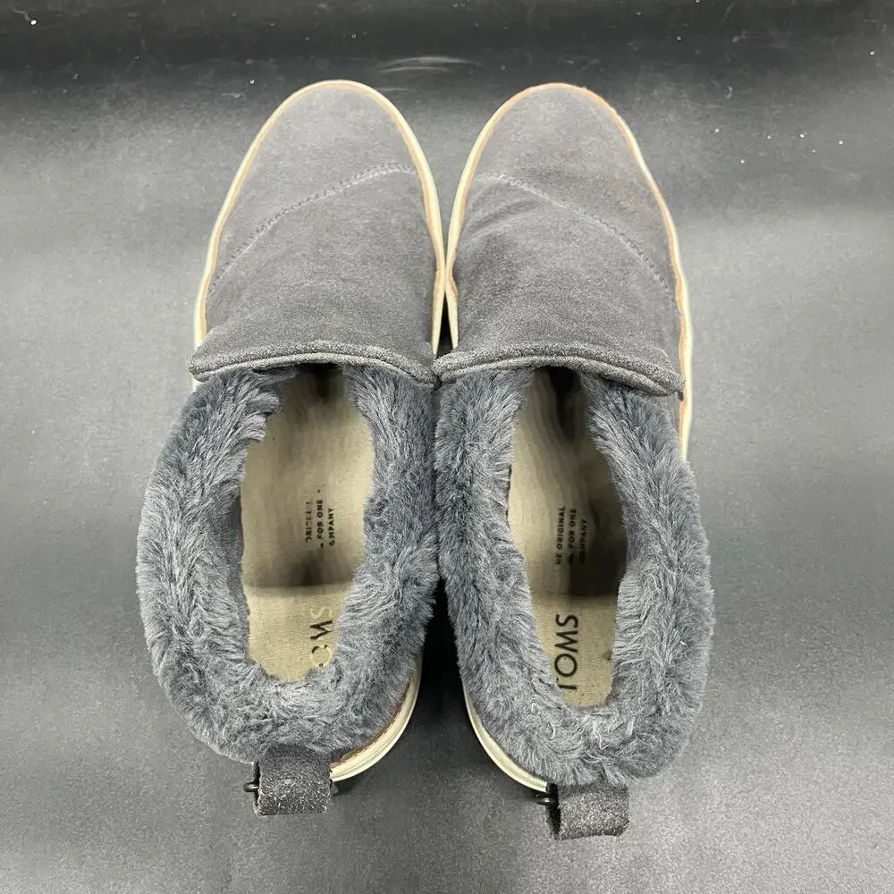 TOMS womens paxton sneaker gray faux fur size 7.5 slip on casual comfort